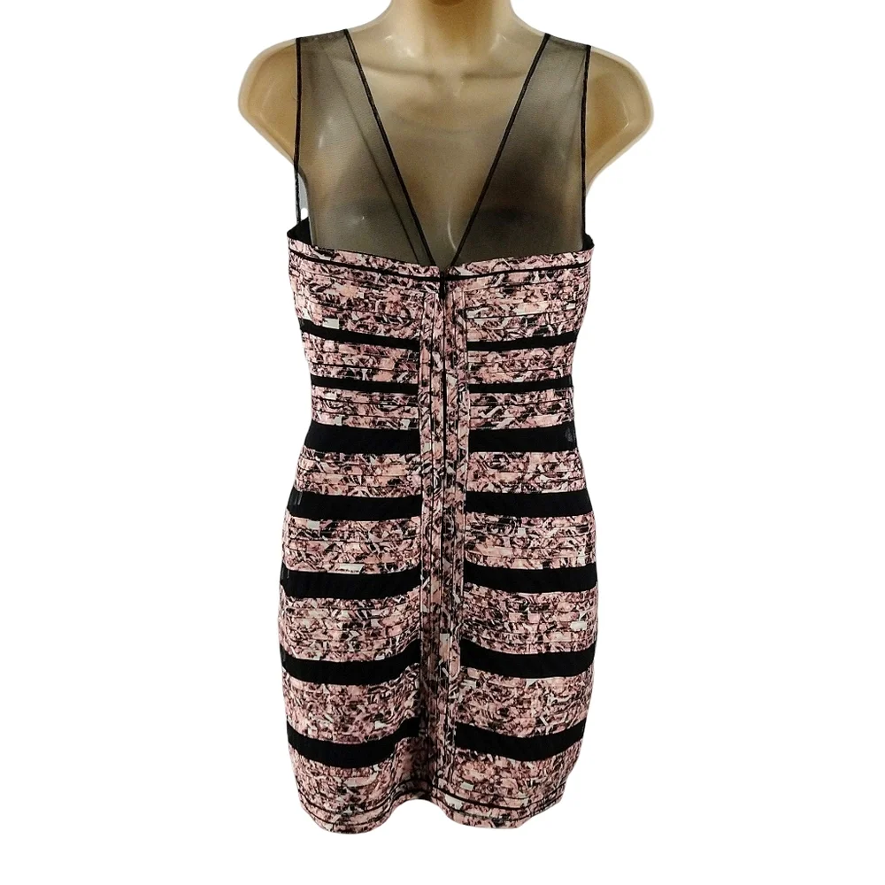 BCBGMAXAZRIA pink and black fitted cocktail dress